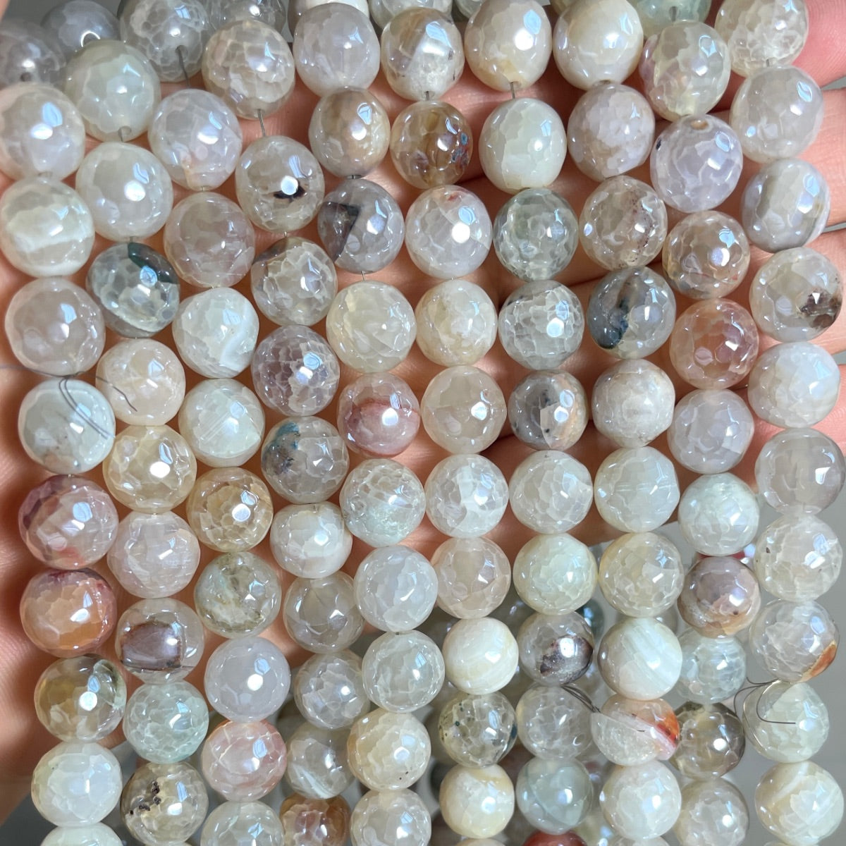2 Strands/lot 10mm Electroplated AB White Agate Faceted Stone Beads Electroplated Beads Electroplated Faceted Agate Beads New Beads Arrivals Charms Beads Beyond