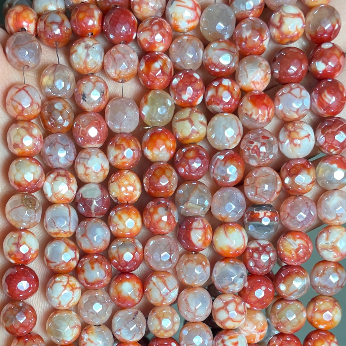 2 Strands/lot 8mm Electroplated Orange Fire Agate Faceted Stone Beads Electroplated Beads Electroplated Faceted Agate Beads New Beads Arrivals Charms Beads Beyond