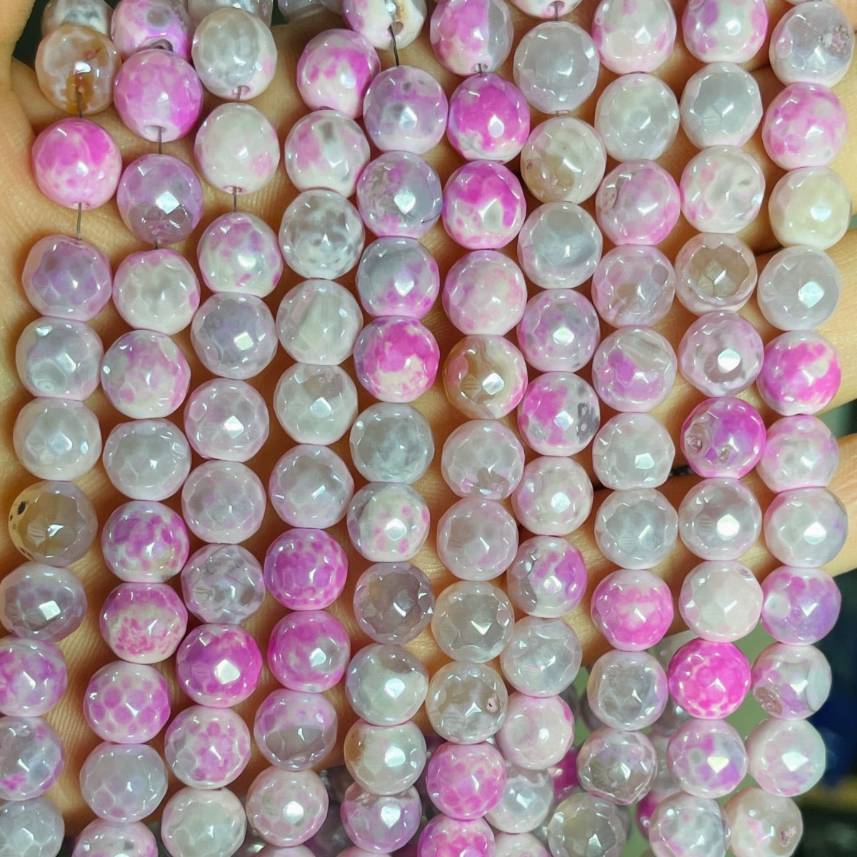 2 Strands/lot 8mm Electroplated Pink Fire Agate Faceted Stone Beads Electroplated Beads Breast Cancer Awareness Electroplated Faceted Agate Beads New Beads Arrivals Charms Beads Beyond