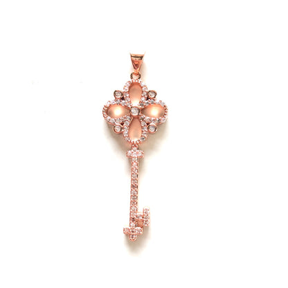 10pcs/lot 42*16mm CZ Paved Key Charms Rose Gold CZ Paved Charms Keys & Locks On Sale Charms Beads Beyond