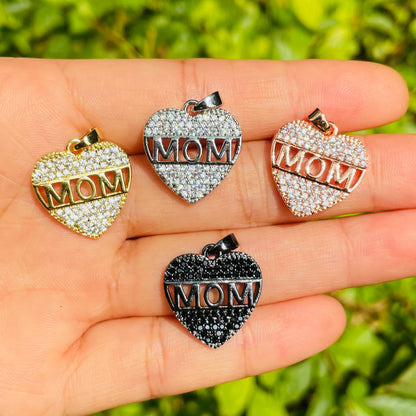 10pcs/lot 18*17mm CZ Paved Mom Charms for Mother's Day Mix Colors CZ Paved Charms Hearts Mother's Day Charms Beads Beyond