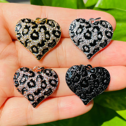 10pcs/lot 24.5*22mm CZ Paved Black Leopard Print Heart Charm Pendants Mix Colors CZ Paved Charms Hearts Leopard Printed New Charms Arrivals Charms Beads Beyond
