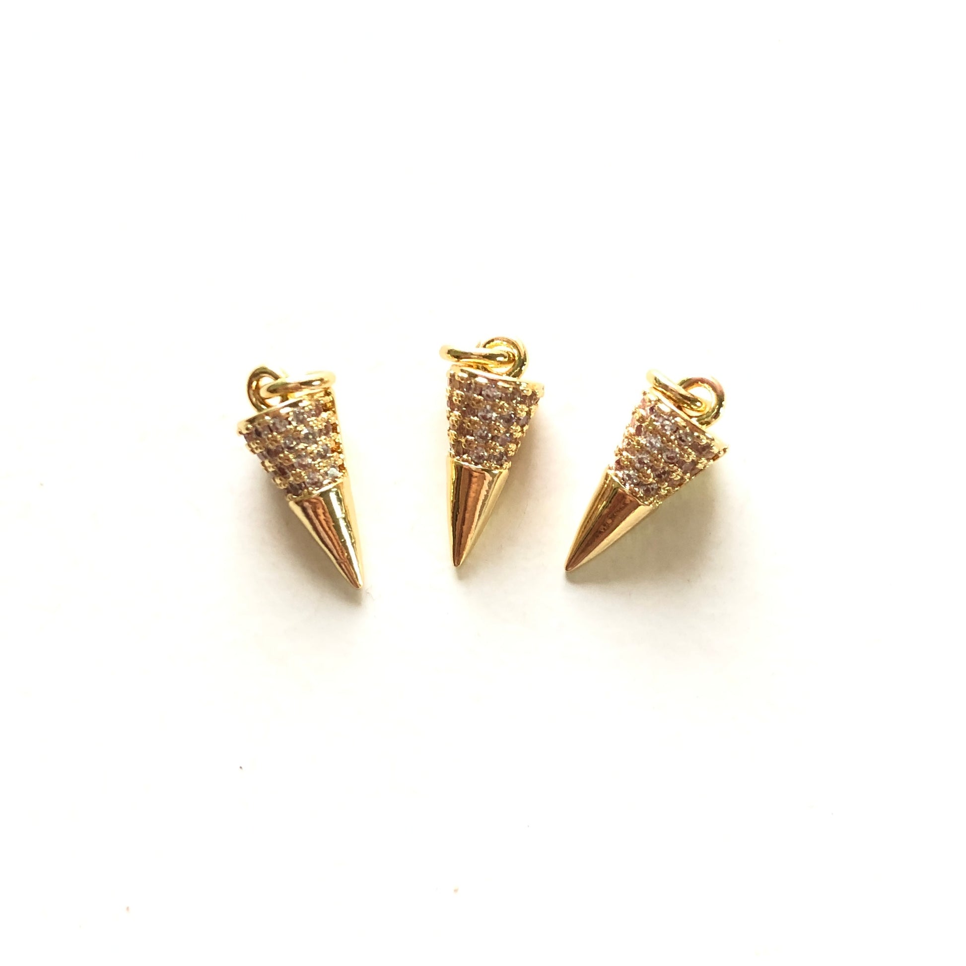 5-10pcs/lot Small Size CZ Paved Cone Charm Pendants CZ Paved Charms Small Sizes Charms Beads Beyond