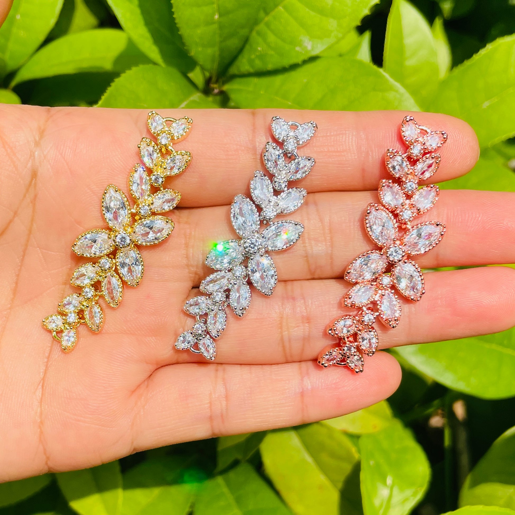 10pcs/lot 50*15mm CZ Paved Flower Connectors Mix Colors CZ Paved Connectors Flower Connectors Charms Beads Beyond