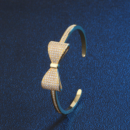 2pcs/lot CZ Paved Bow Tie Open Bracelet Gold Women Bracelets Charms Beads Beyond