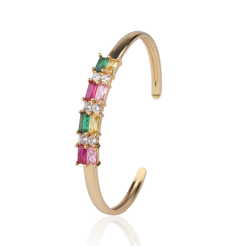 2pcs/lot Multicolor CZ Paved Open Bracelet Gold Women Bracelets Charms Beads Beyond