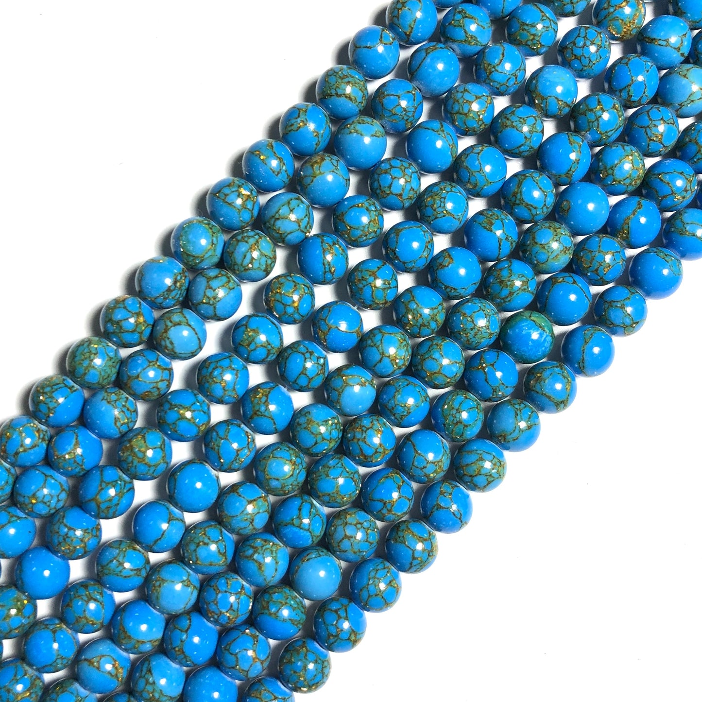2 Strands/lot 8mm, 10mm Blue Gold Line Turquoises Round Stone Beads Stone Beads 8mm Stone Beads Turquoise Beads Charms Beads Beyond