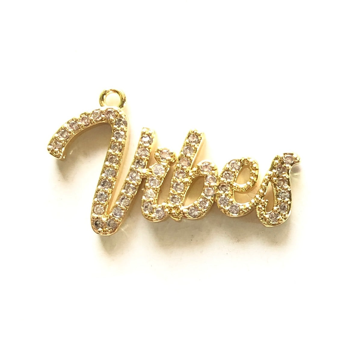 10pcs/lot 32.5*19mm CZ Paved Vibes Word Charms Gold CZ Paved Charms On Sale Words & Quotes Charms Beads Beyond
