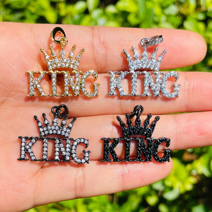 10pcs/lot 26mm*18 CZ Paved King Charms Mix Colors CZ Paved Charms Words & Quotes Charms Beads Beyond