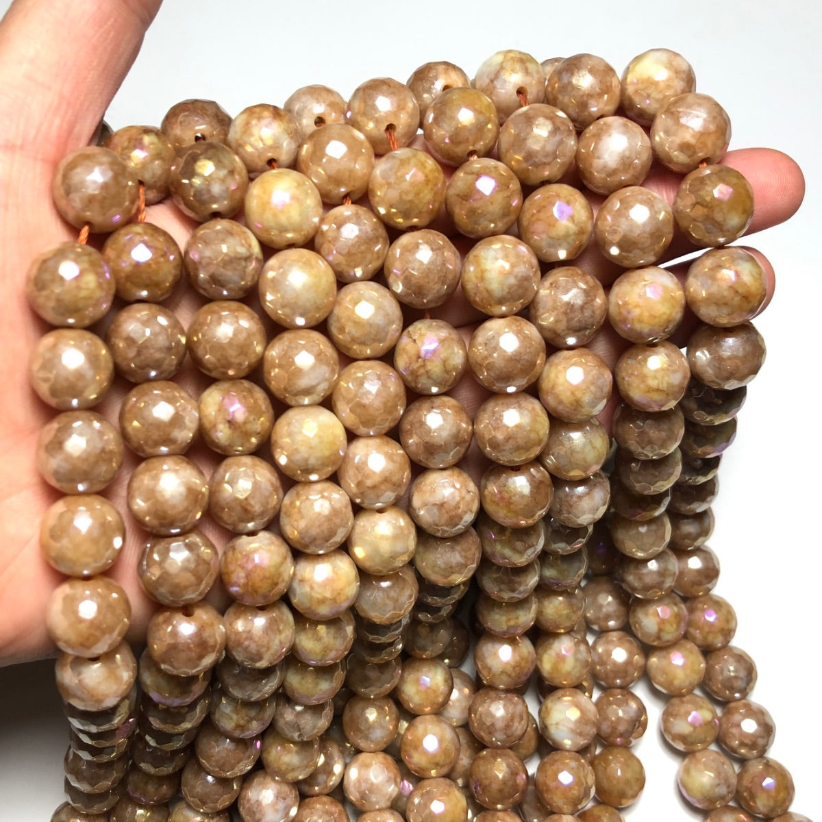 2 Strands/lot 12mm Electroplated AB Khaki Faceted Jade Stone Beads Electroplated Beads 12mm Stone Beads Electroplated Faceted Jade Beads New Beads Arrivals Charms Beads Beyond