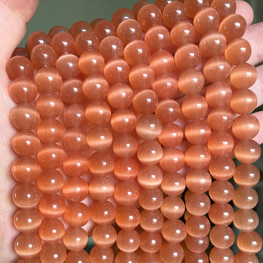 2 Strands/Lot 10mm Natural Orange Cat's Eye Opal Stone Round Beads Stone Beads Cat's Eye Beads New Beads Arrivals Charms Beads Beyond