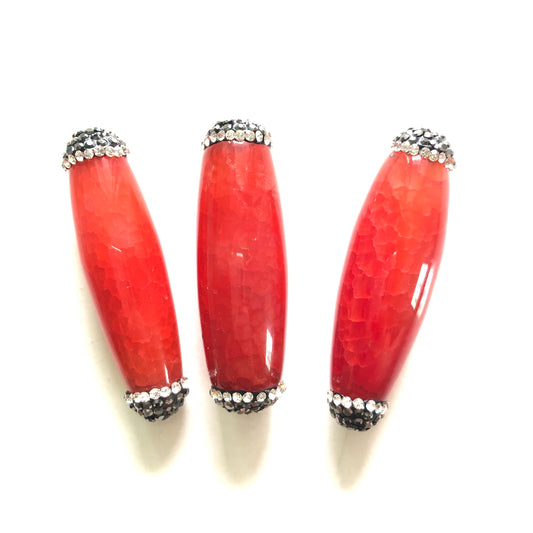 3pcs/lot 47*15mm Rhinestone Paved Agate Spacers-Red Agate Spacers Focal Beads Charms Beads Beyond