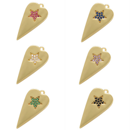10pcs/lot 24.5*12mm Colorful CZ Pave Heart Charm Pendants Mix Colors-Gold CZ Paved Charms Hearts Charms Beads Beyond