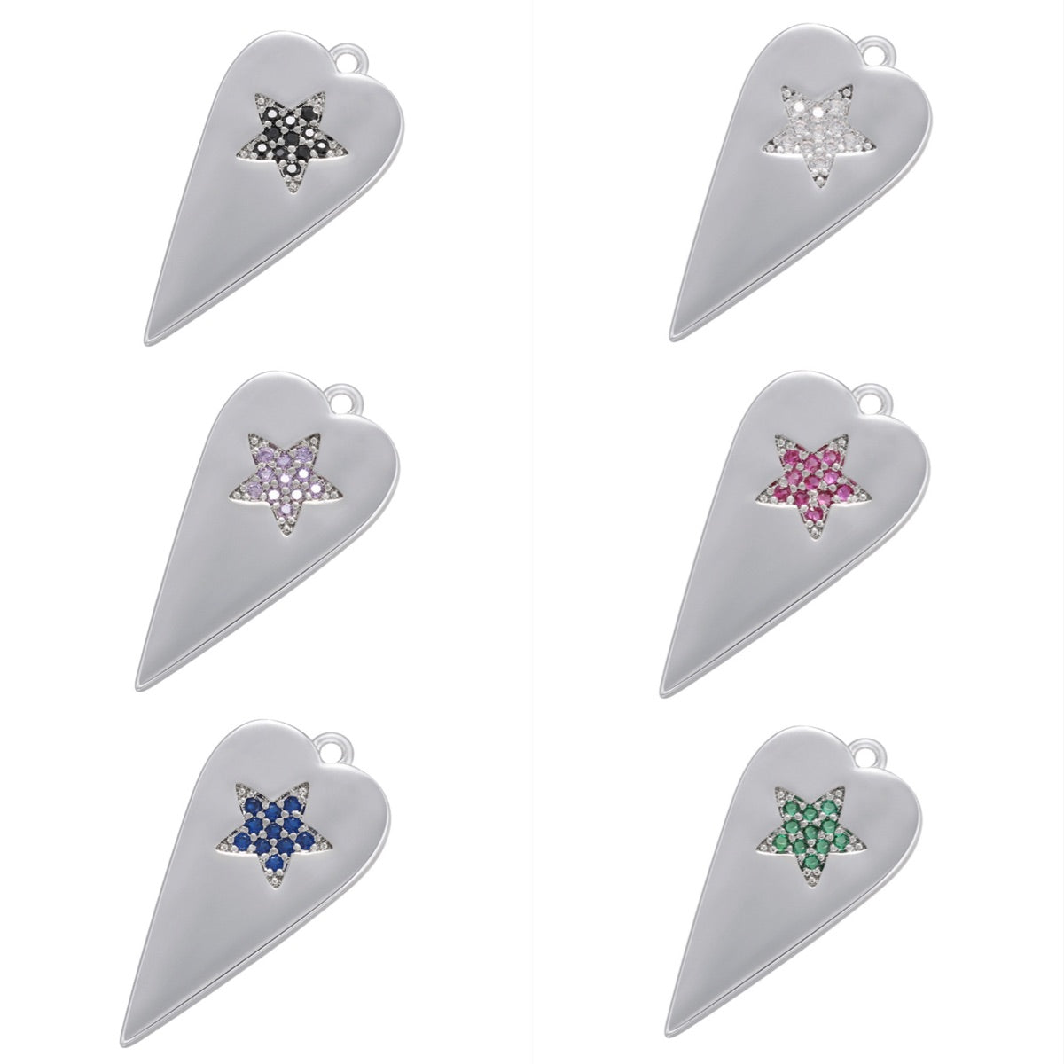 10pcs/lot 24.5*12mm Colorful CZ Pave Heart Charm Pendants Mix Colors- Silver CZ Paved Charms Hearts Charms Beads Beyond