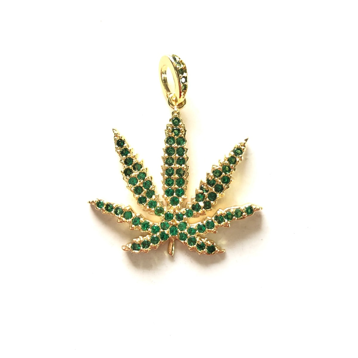 5pcs/lot 25*21.5mm Green CZ Paved Cannabis Leaf Plant Charms Green on Gold CZ Paved Charms Colorful Zirconia Flowers Charms Beads Beyond