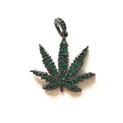 5pcs/lot 25*21.5mm Green CZ Paved Cannabis Leaf Plant Charms Green on Black CZ Paved Charms Colorful Zirconia Flowers Charms Beads Beyond