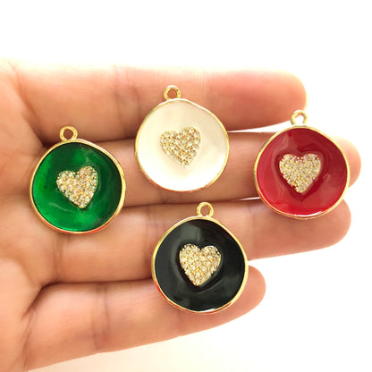 10pcs/lot Colorful Enamel CZ Pave Heart Charms Enamel Charms Charms Beads Beyond