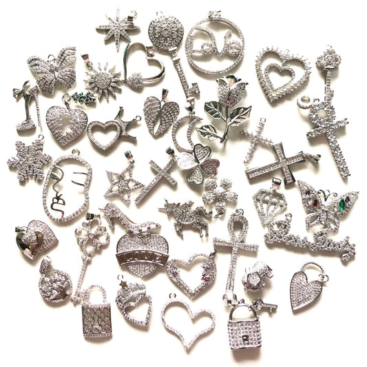 30/50/100pcs/lot Mix Random CZ Pave Charms Bundles-Silver 100pcs-Mix Ramdon CZ Paved Charms On Sale Charms Beads Beyond