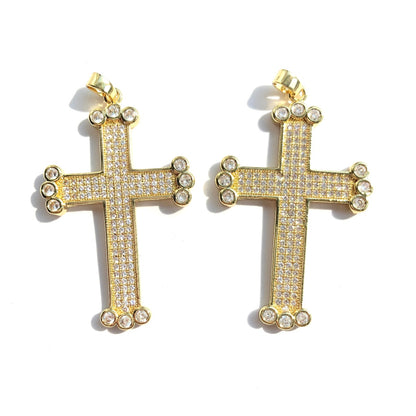 5pcs/lot 40*25.3mm CZ Pave Gold Cross Charm Pendants CZ Paved Charms Crosses Charms Beads Beyond