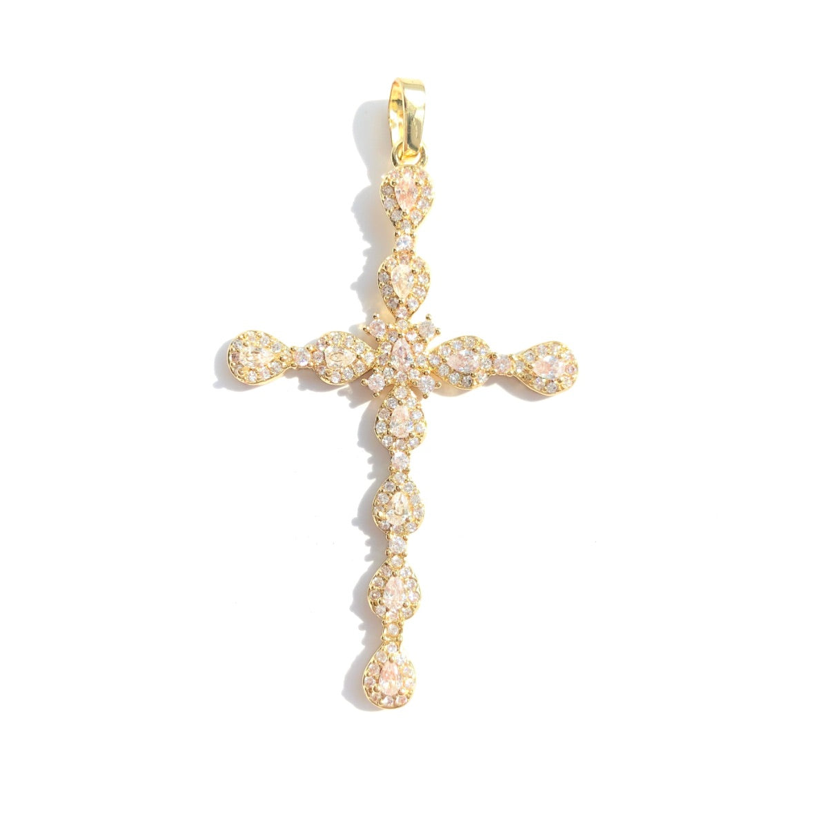 5pcs/lot 49*31mm Gold CZ Big Cross Charms Exquisite Pendants for Necklace CZ Paved Charms Crosses Charms Beads Beyond