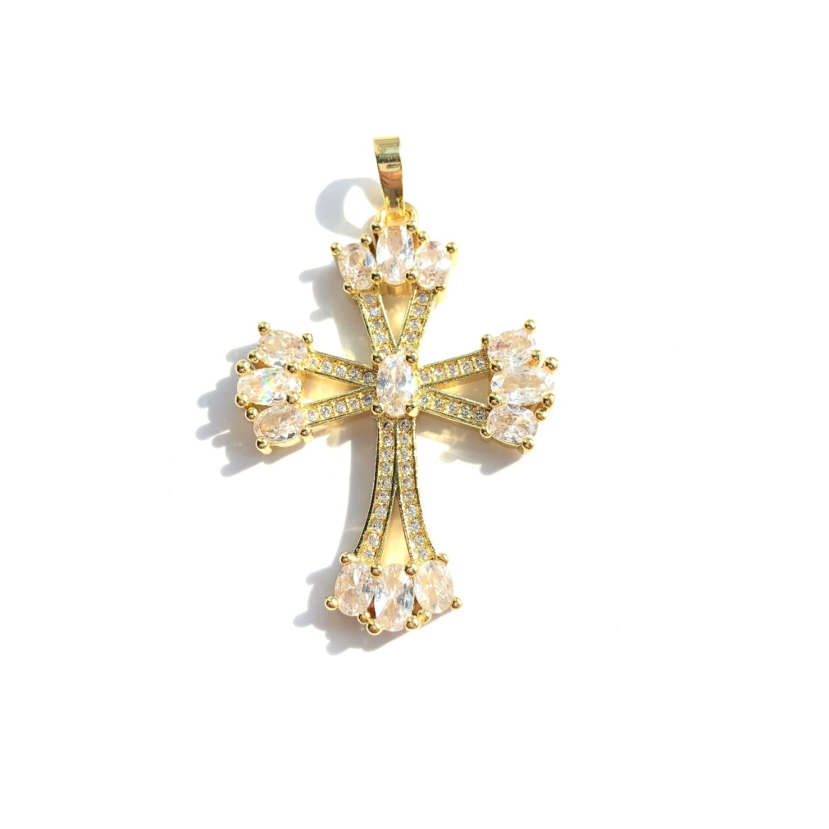 5pcs/lot 35.6*25.5mm Gold CZ Cross Charm Pendants CZ Paved Charms Crosses Charms Beads Beyond