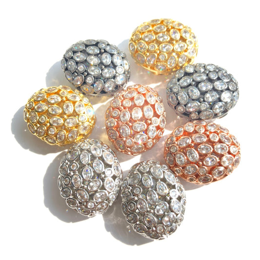 5-10pcs/lot 19*16mm Small Size Hollow Flat Oval CZ Egg Beads Spacers Mix Colors CZ Paved Spacers Egg Beads Charms Beads Beyond