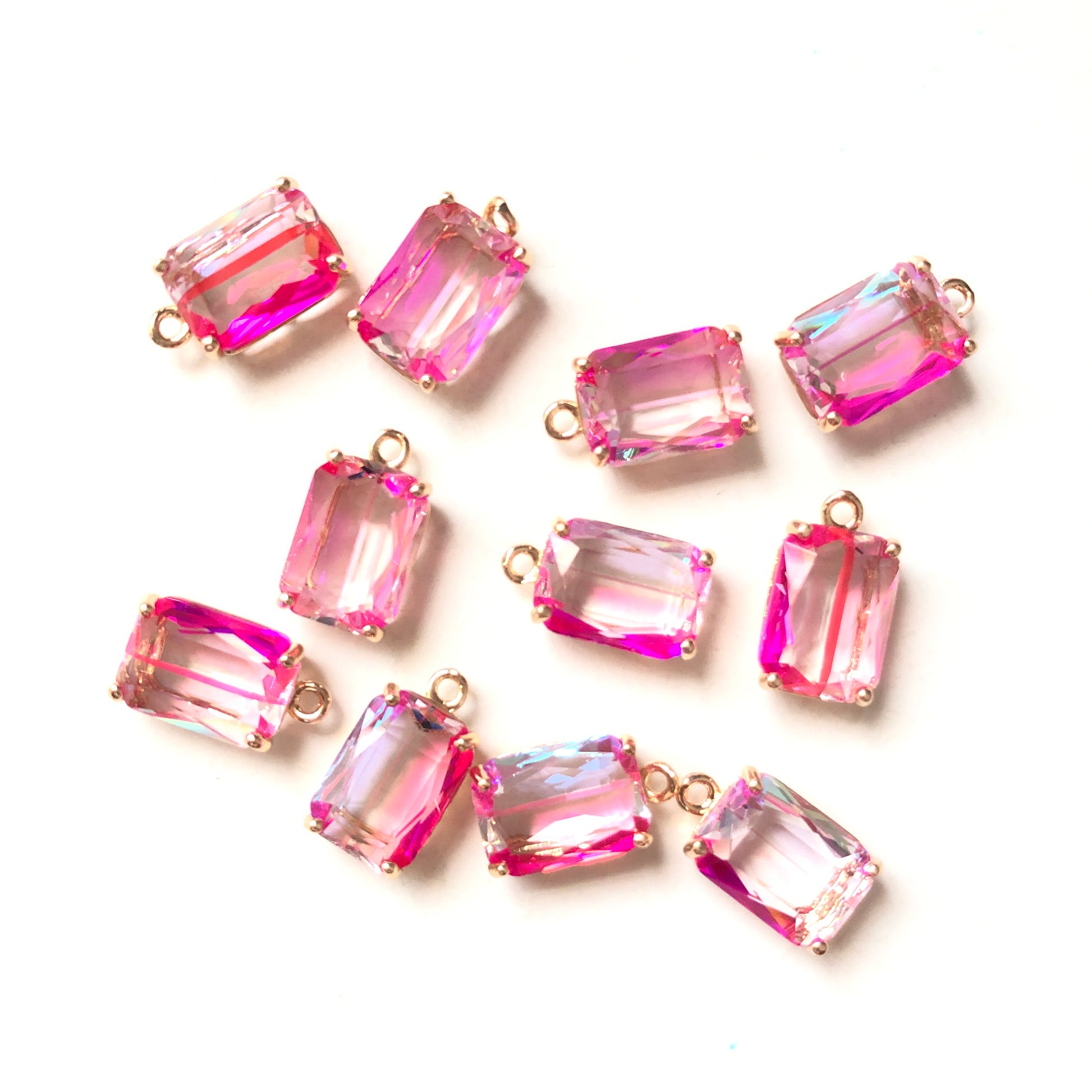 20pcs/lot 17*10mm Square Crystal Charms Pink CZ Paved Charms Charms Beads Beyond