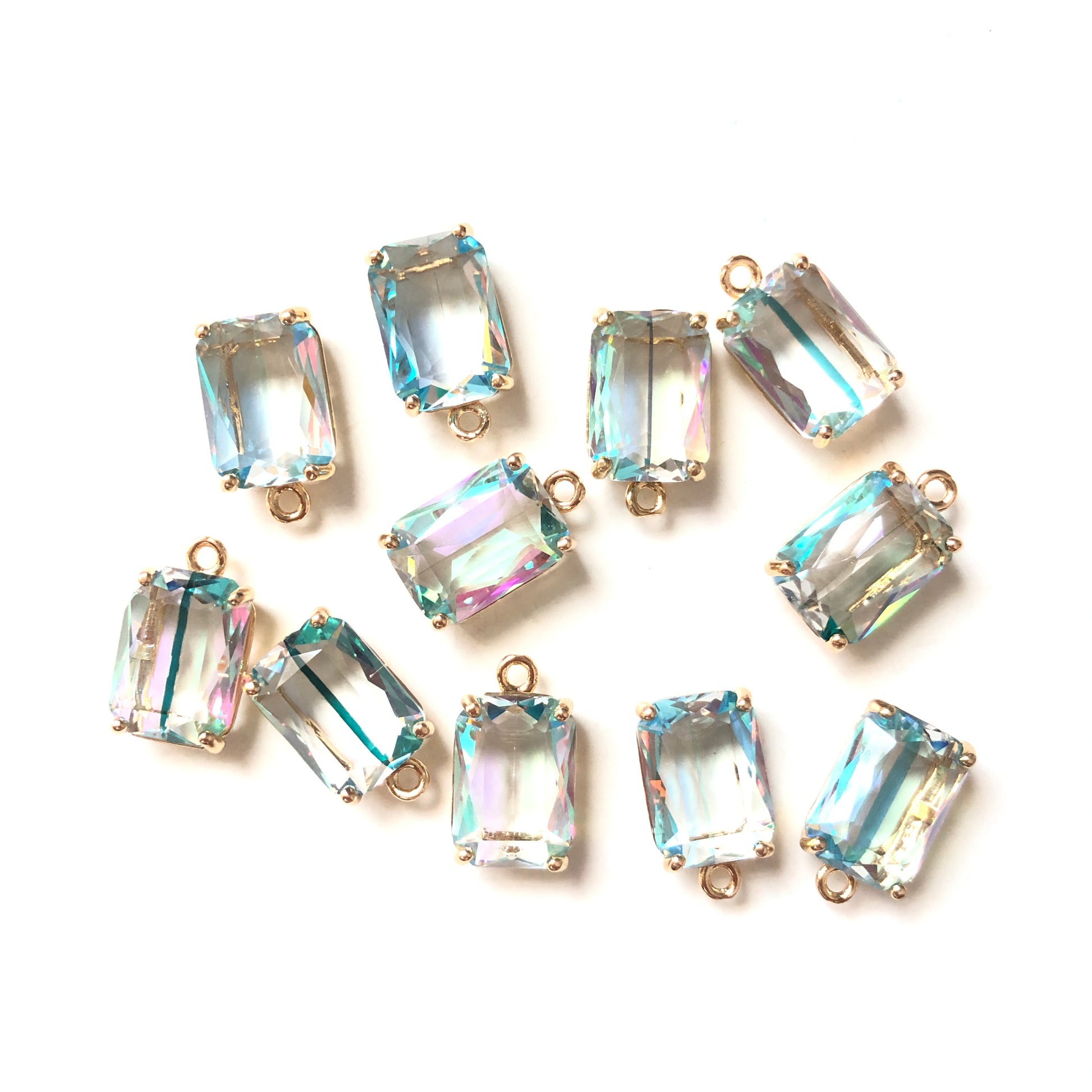 20pcs/lot 17*10mm Square Crystal Charms Blue CZ Paved Charms Charms Beads Beyond