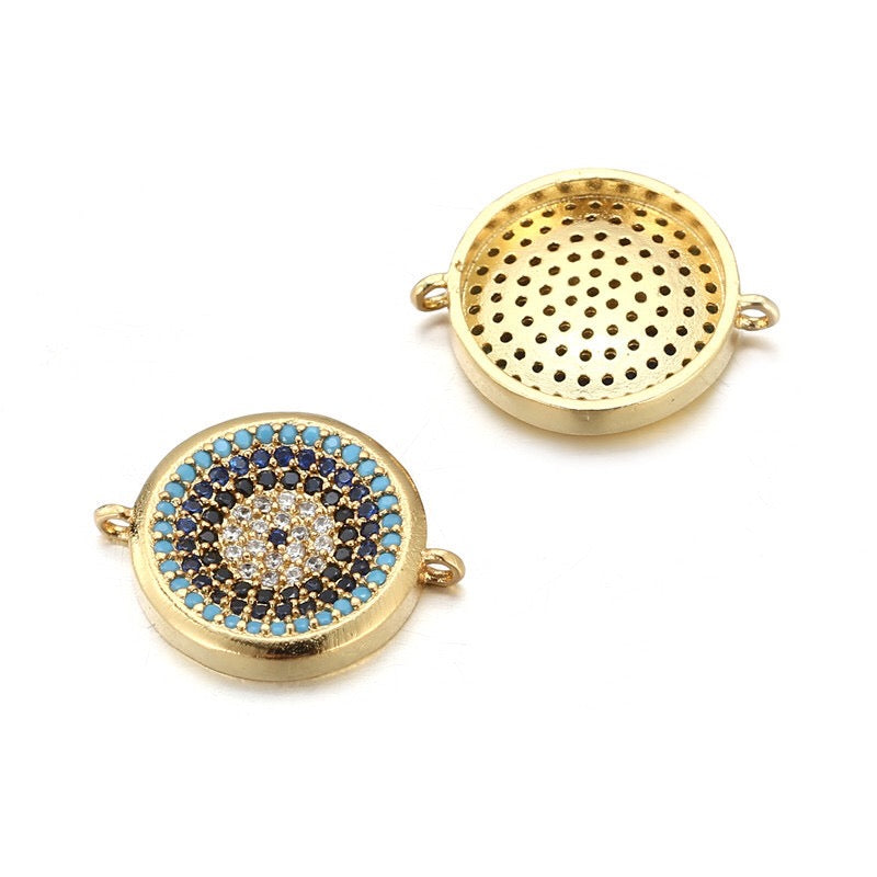 10pcs/lot 14mm CZ Paved Round Wheel Connectors Gold CZ Paved Connectors Colorful Zirconia Charms Beads Beyond