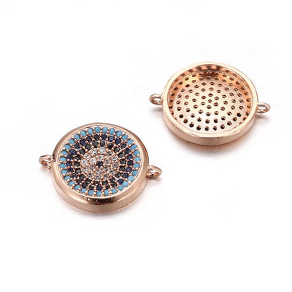 10pcs/lot 14mm CZ Paved Round Wheel Connectors Rose Gold CZ Paved Connectors Colorful Zirconia Charms Beads Beyond