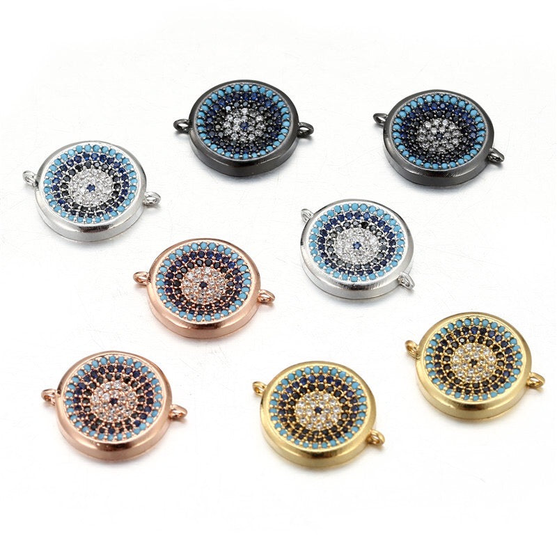 10pcs/lot 14mm CZ Paved Round Wheel Connectors Mix Color CZ Paved Connectors Colorful Zirconia Charms Beads Beyond