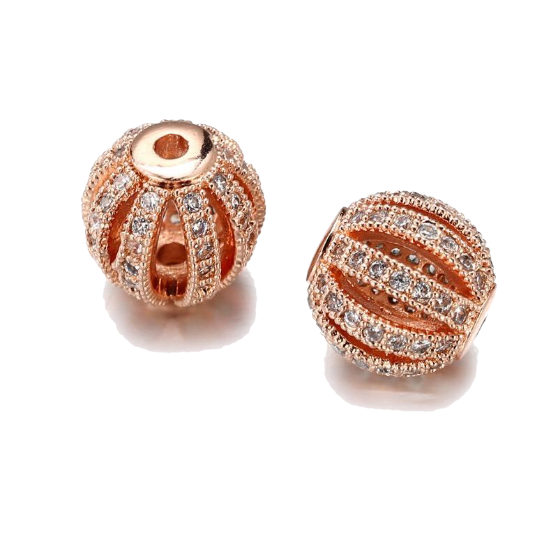 20pcs/lot 10mm Clear CZ Paved Hollow Ball Spacers Rose Gold CZ Paved Spacers 10mm Beads Ball Beads Charms Beads Beyond