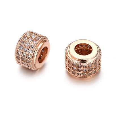 20pcs/lot Clear CZ Paved Big Hole Wheel Rondelle Spacers Rose Gold CZ Paved Spacers Rondelle Beads Charms Beads Beyond
