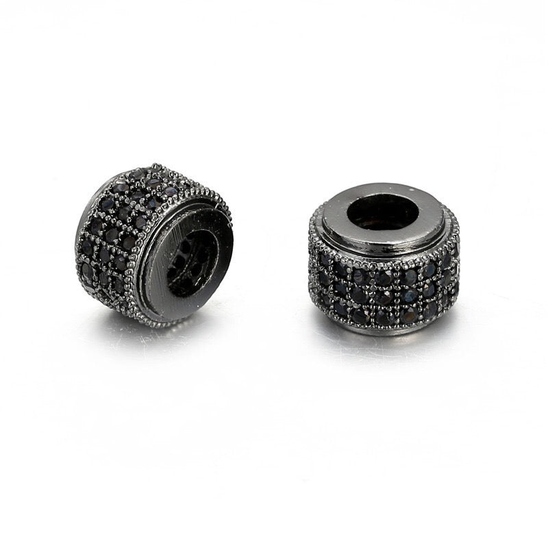 20pcs/lot Black CZ Paved Cylinder Rondelle Spacers Black CZ Paved Spacers Rondelle Beads Charms Beads Beyond