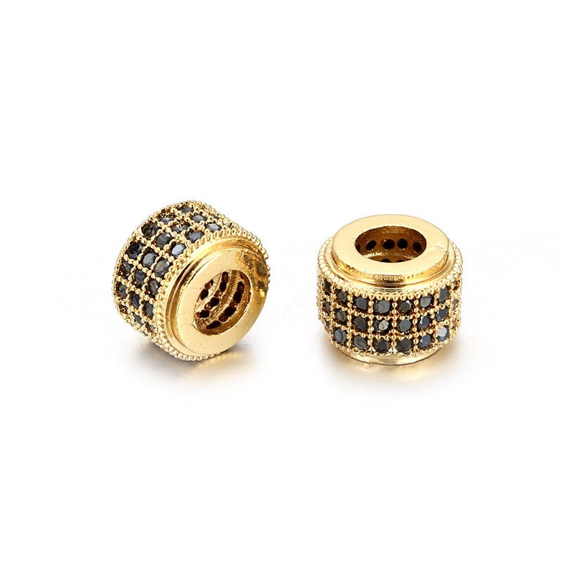 20pcs/lot Black CZ Paved Cylinder Rondelle Spacers Gold CZ Paved Spacers Rondelle Beads Charms Beads Beyond