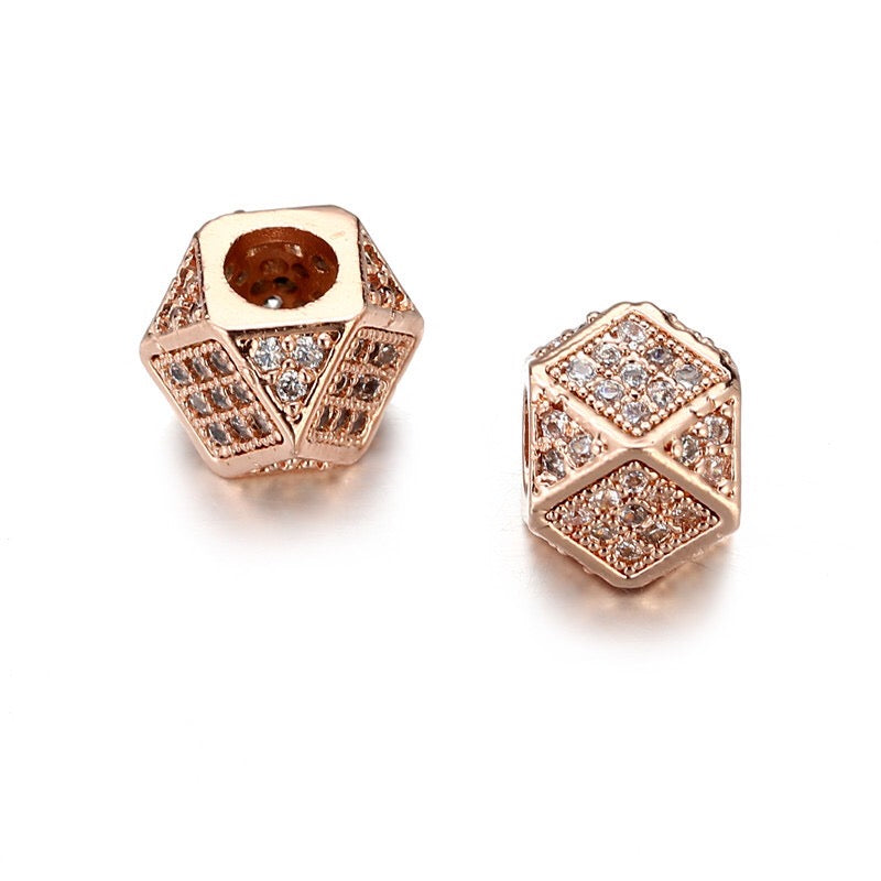 20pcs/lot Clear CZ Paved Octagon Rondelle Spacers Rose Gold CZ Paved Spacers Rondelle Beads Charms Beads Beyond