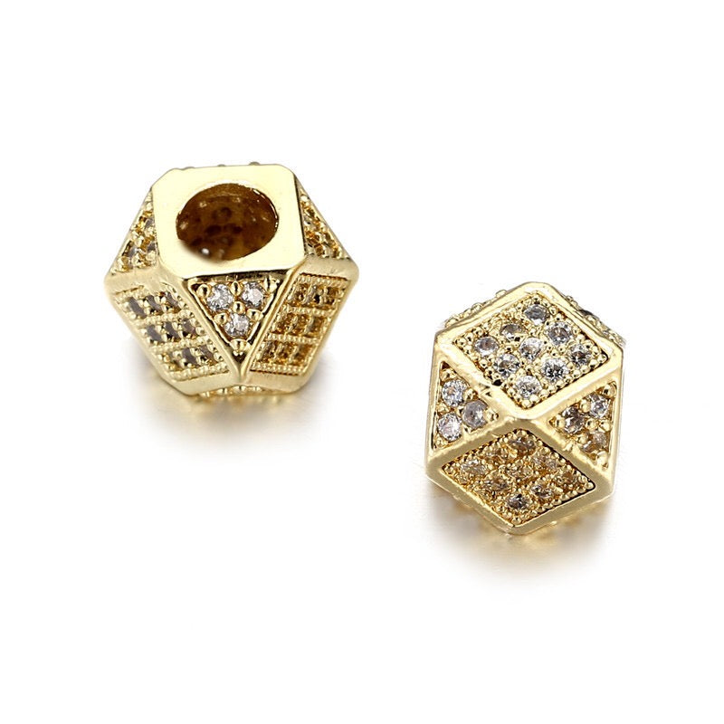 20pcs/lot Clear CZ Paved Octagon Rondelle Spacers Gold CZ Paved Spacers Rondelle Beads Charms Beads Beyond