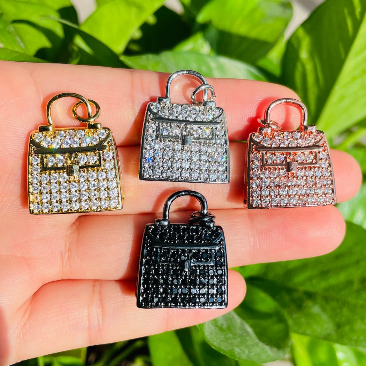 10pcs/lot 25*20mm CZ Paved Purse/Handbag Charms Mix Colors CZ Paved Charms Fashion Charms Beads Beyond