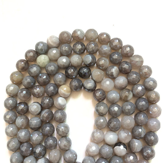 2 Strands/lot 10mm Electroplated Gray Banded Agate Faceted Stone Beads Electroplated Beads Electroplated Faceted Agate Beads New Beads Arrivals Charms Beads Beyond