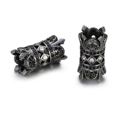 50pcs/lot Black CZ Hollow Flower Tube Spacers Black Wholesale Charms Beads Beyond