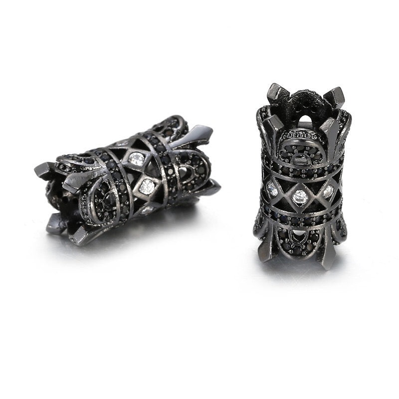 20pcs/lot 17.6 * 9.7mm Black CZ Hollow Tube Spacers Black CZ Paved Spacers Tube Bar Centerpieces Charms Beads Beyond