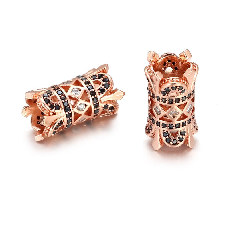 20pcs/lot 17.6 * 9.7mm Black CZ Hollow Tube Spacers Rose Gold CZ Paved Spacers Tube Bar Centerpieces Charms Beads Beyond
