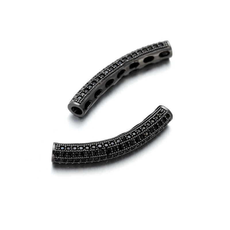 20pcs/lot30*5mm Black CZ Paved Long Tube Bar Spacers Black CZ Paved Spacers Tube Bar Centerpieces Charms Beads Beyond