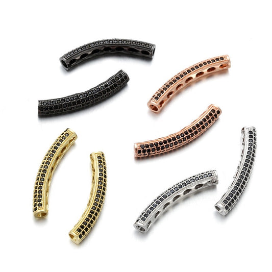 50pcs/lot 30*5mm Black CZ Paved Long Tube Bar Spacers Mix Color Wholesale Charms Beads Beyond