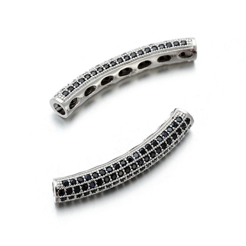 20pcs/lot30*5mm Black CZ Paved Long Tube Bar Spacers Silver CZ Paved Spacers Tube Bar Centerpieces Charms Beads Beyond