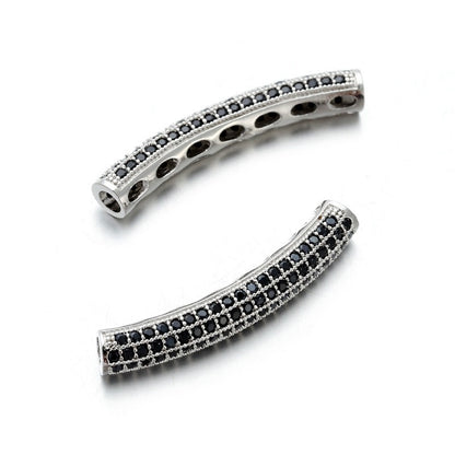 50pcs/lot 30*5mm Black CZ Paved Long Tube Bar Spacers Silver Wholesale Charms Beads Beyond