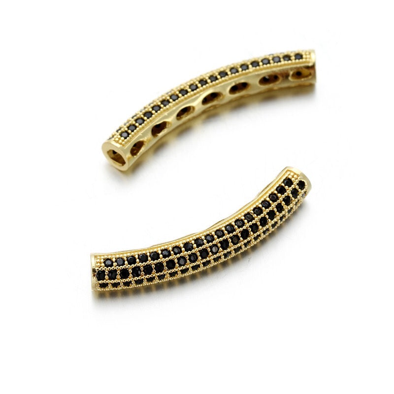 20pcs/lot30*5mm Black CZ Paved Long Tube Bar Spacers Gold CZ Paved Spacers Tube Bar Centerpieces Charms Beads Beyond