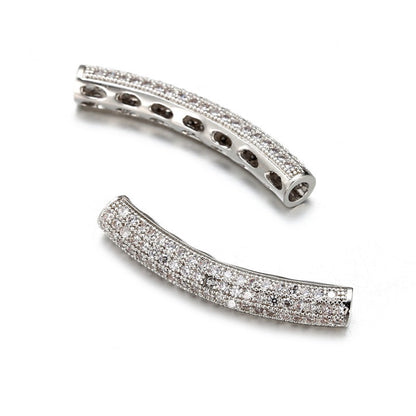 20pcs/lot 30*5mm Clear CZ Paved Long Tube Bar Spacers Silver CZ Paved Spacers Tube Bar Centerpieces Charms Beads Beyond