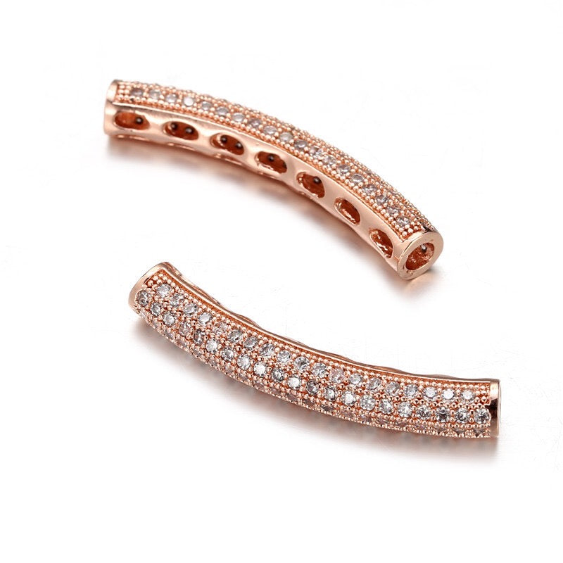 50pcs/lot 30*5mm Clear CZ Paved Long Tube Bar Spacers Rose Gold Wholesale Charms Beads Beyond