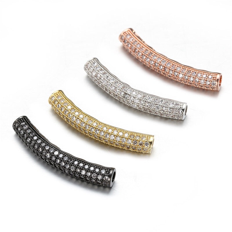 20pcs/lot 30*5mm Clear CZ Paved Long Tube Bar Spacers Mix Color CZ Paved Spacers Tube Bar Centerpieces Charms Beads Beyond